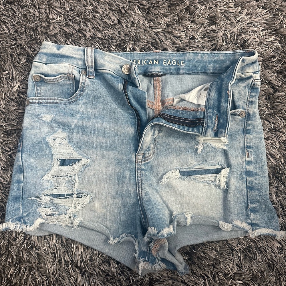 American Eagle Outfitters Light Blue Ripped Jean Shorts
